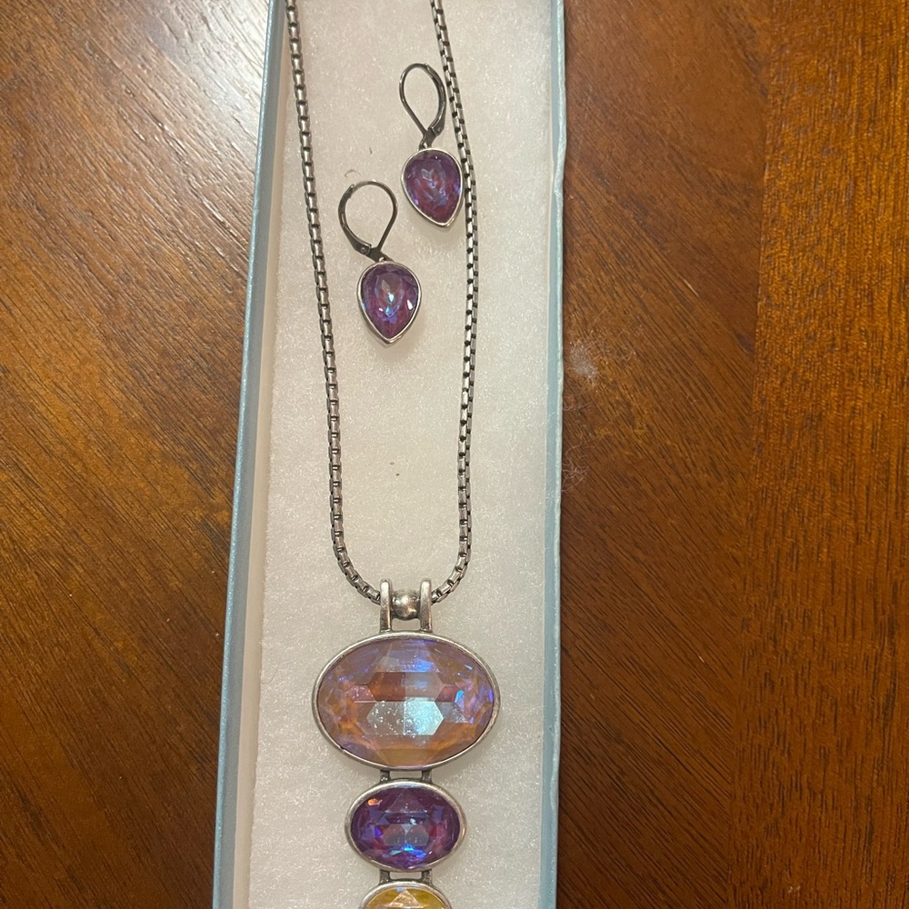 Touchstone Crystal by Swarovski pendent necklace and earrings